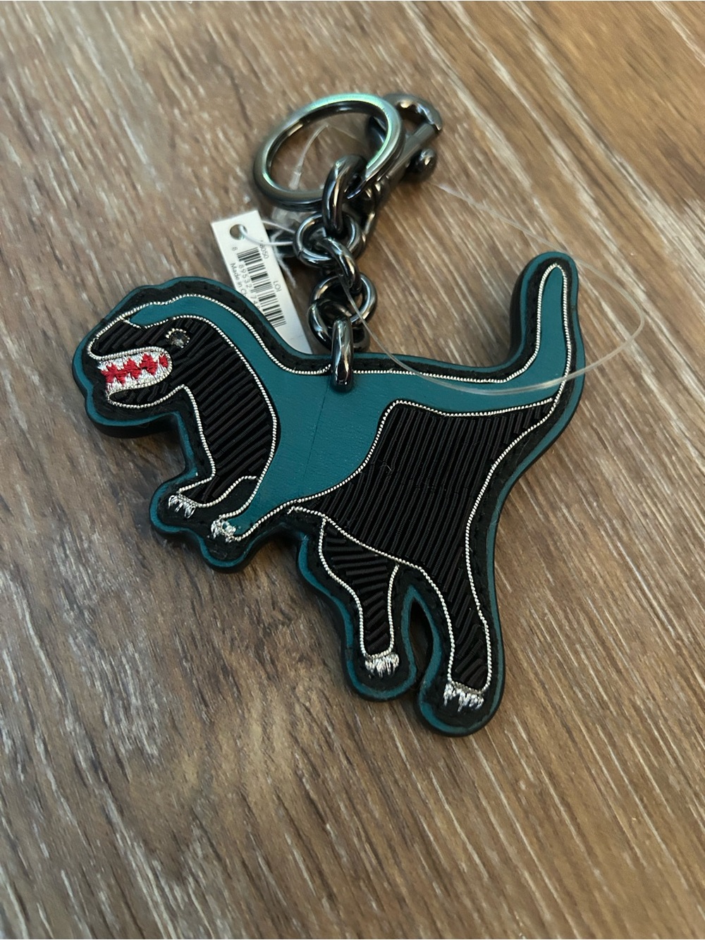 Coach Teal and Black Dinosaur Keychain Charm Rexy NWT flaw